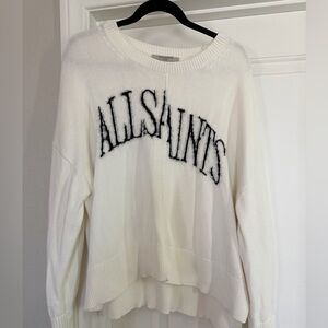 All Saints Women's Cream Sweater with Black Logo
